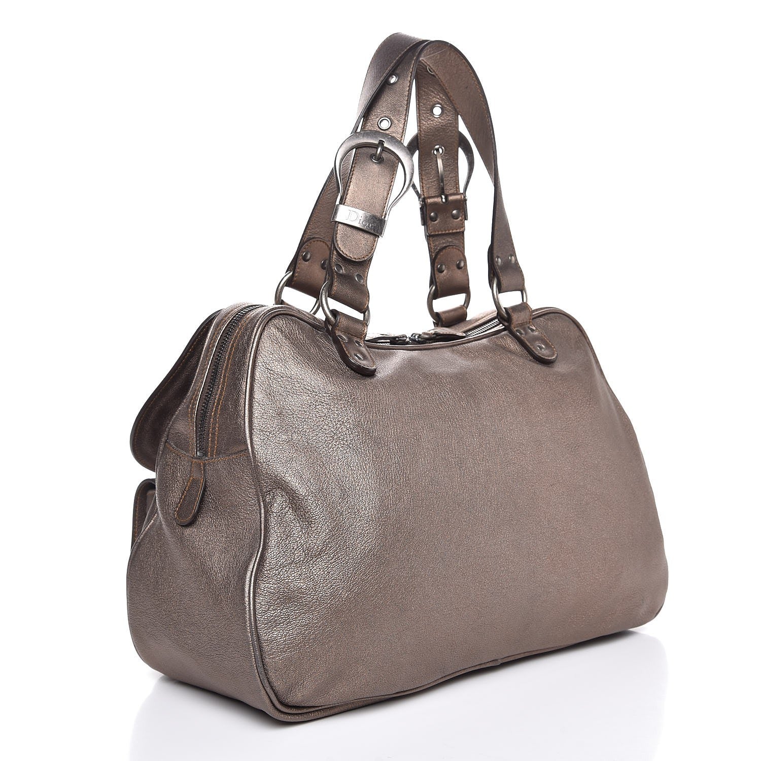 Christian Dior Metallic Calfskin Medium Gaucho Double Saddle Bag Bronze 3 of 7