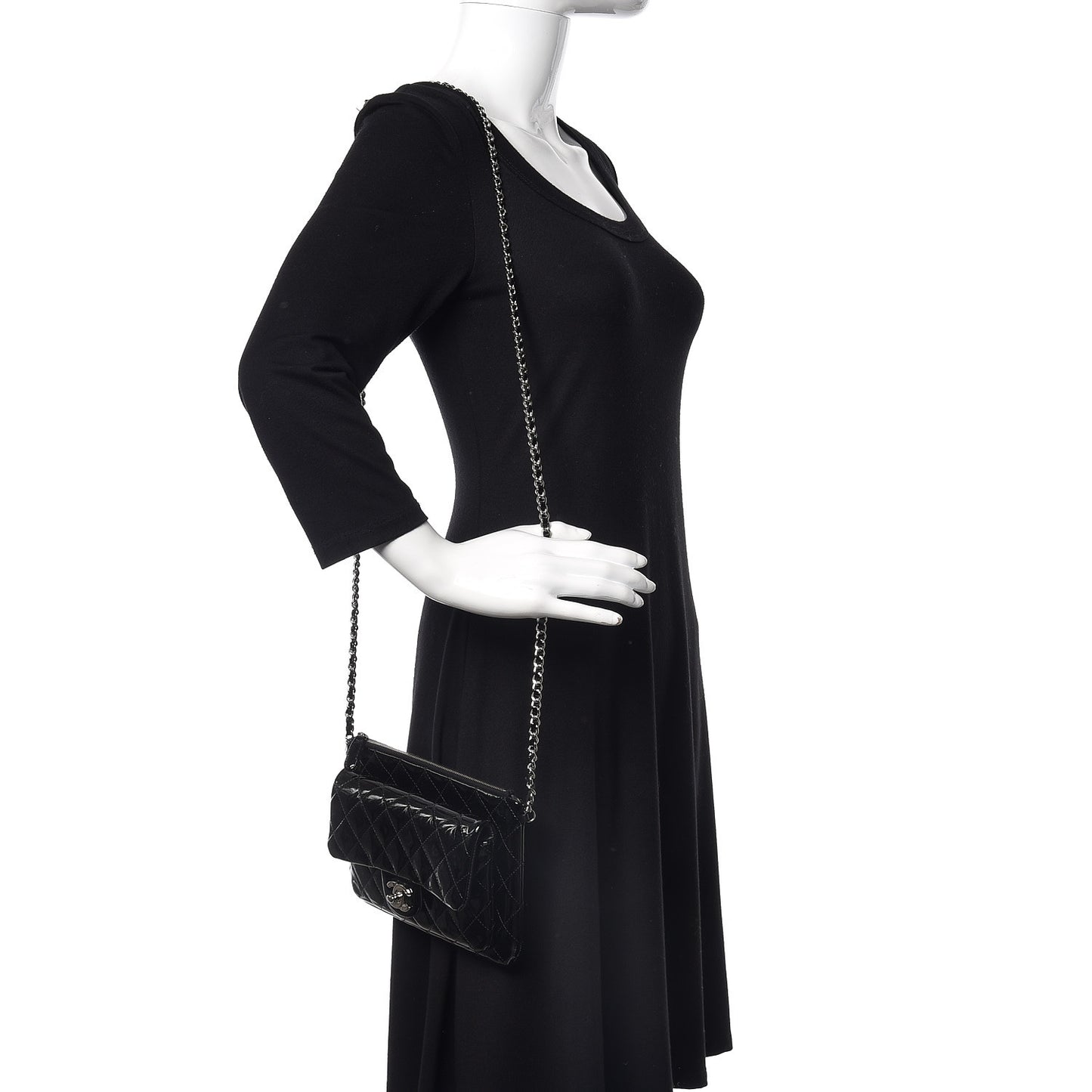 Patent Calfskin Quilted Daily Zip Crossbody Bag Black
