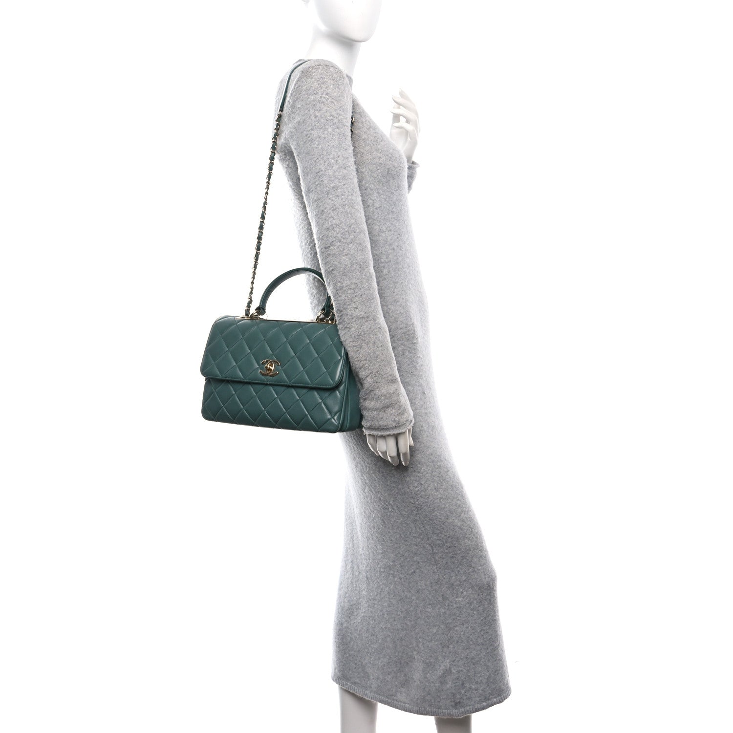 Chanel Lambskin Quilted Medium Trendy CC Flap Dual Handle Bag Green 2 of 12