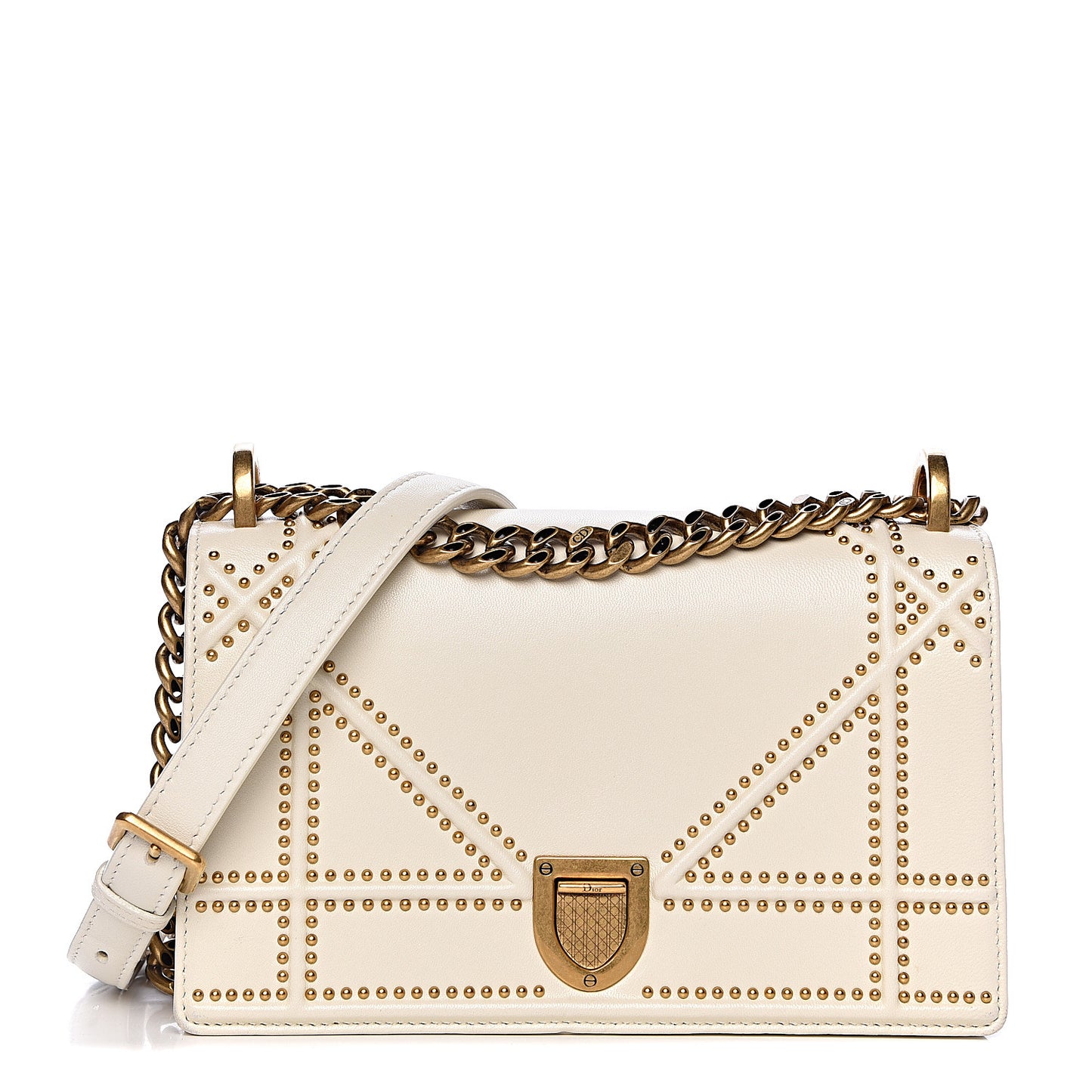 Lambskin Studded Small Diorama Flap Bag Off White