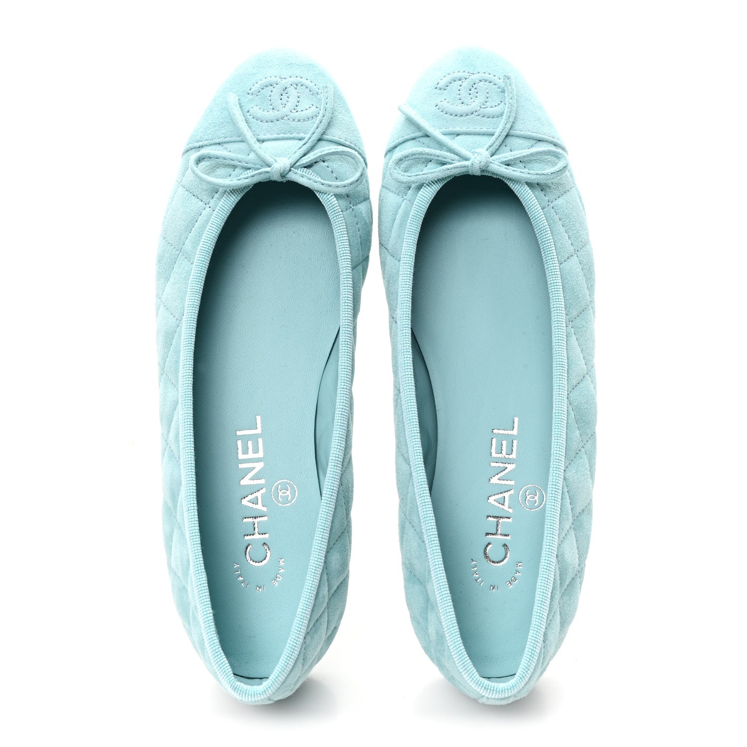 Chanel Suede Quilted Cap Toe CC Ballerina Flats 36 Light Blue 2 of 9