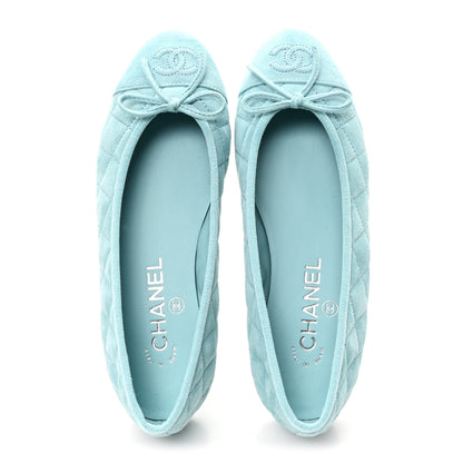 Chanel Suede Quilted Cap Toe CC Ballerina Flats 36 Light Blue 2 of 9