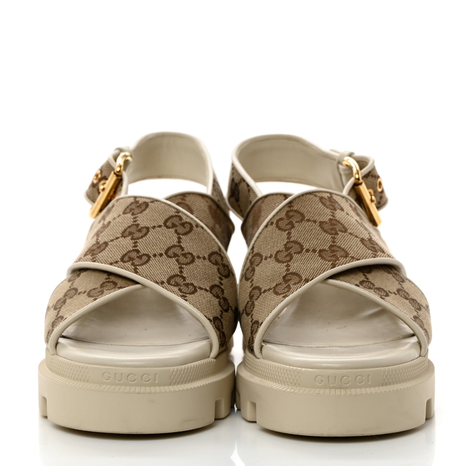 Gucci Monogram Granada Kid Trip 40/72mm Lug Sole Sandals 38.5 Beige Ebony Mystic White 2 of 11