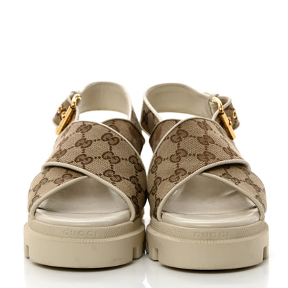 Gucci Monogram Granada Kid Trip 40/72mm Lug Sole Sandals 38.5 Beige Ebony Mystic White 2 of 11