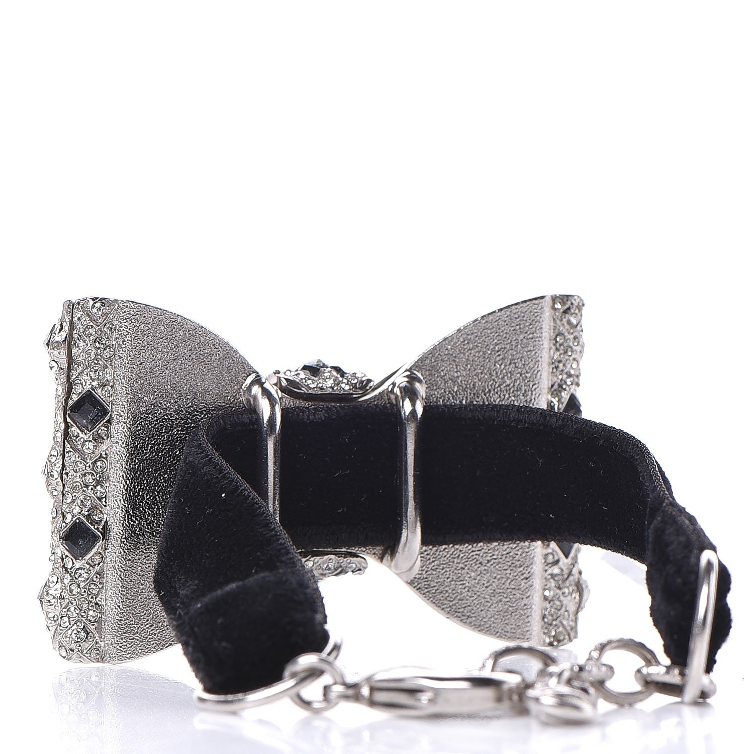 Chanel Crystal Velvet CC Bow Bracelet Black Silver 3 of 4