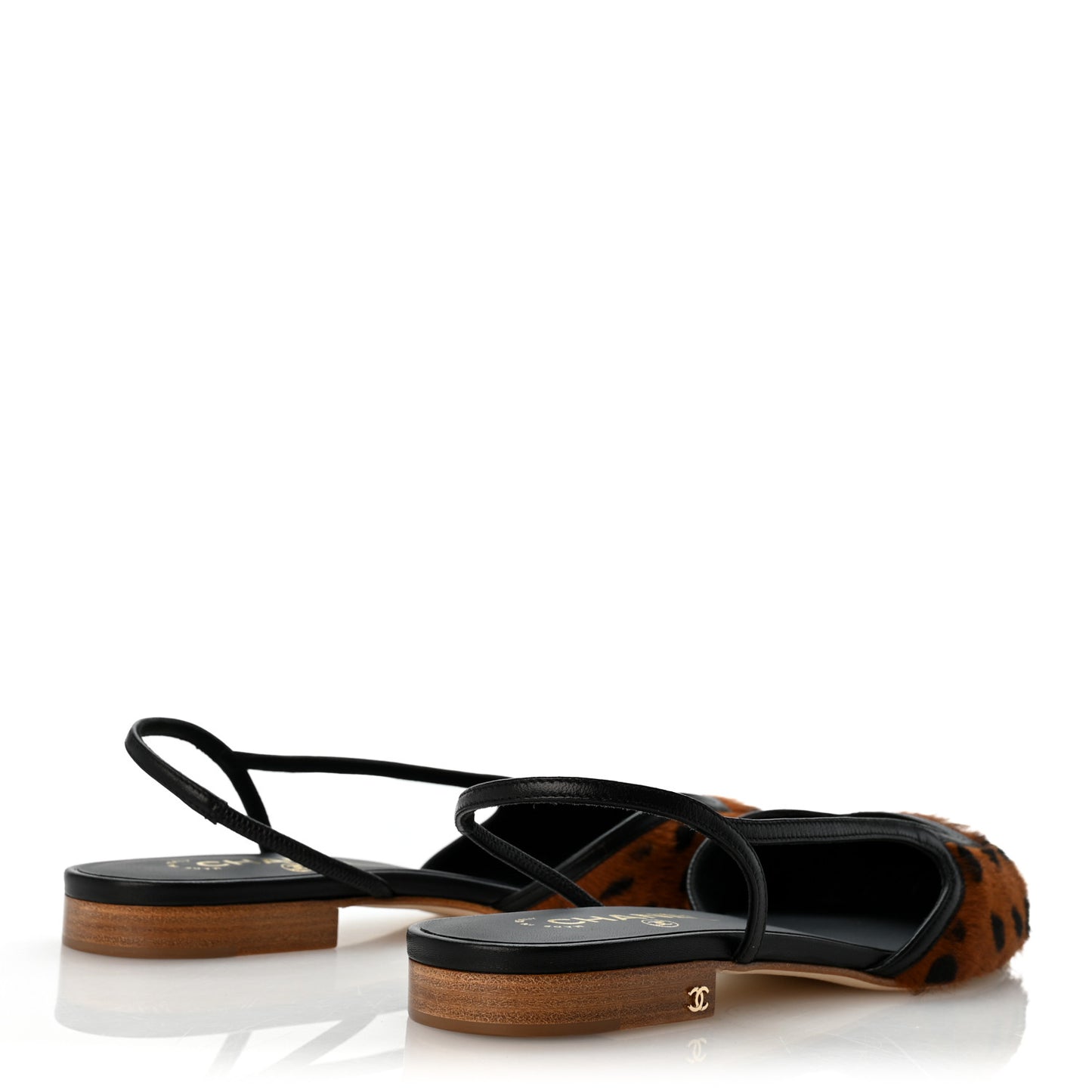 Lambskin Mixed Fibers Pony Hair Slingback Flats 39 Brown Black White