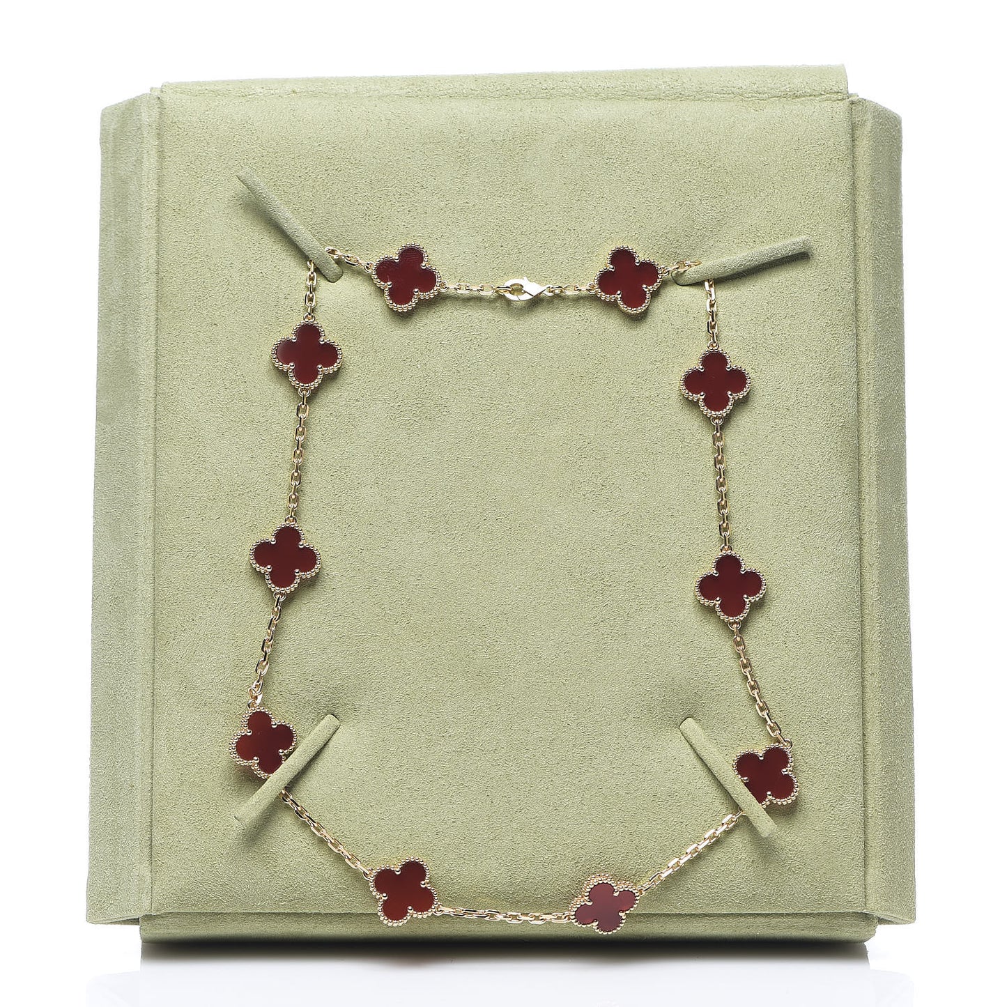 18K Yellow Gold Carnelian 10 Motifs Vintage Alhambra Necklace