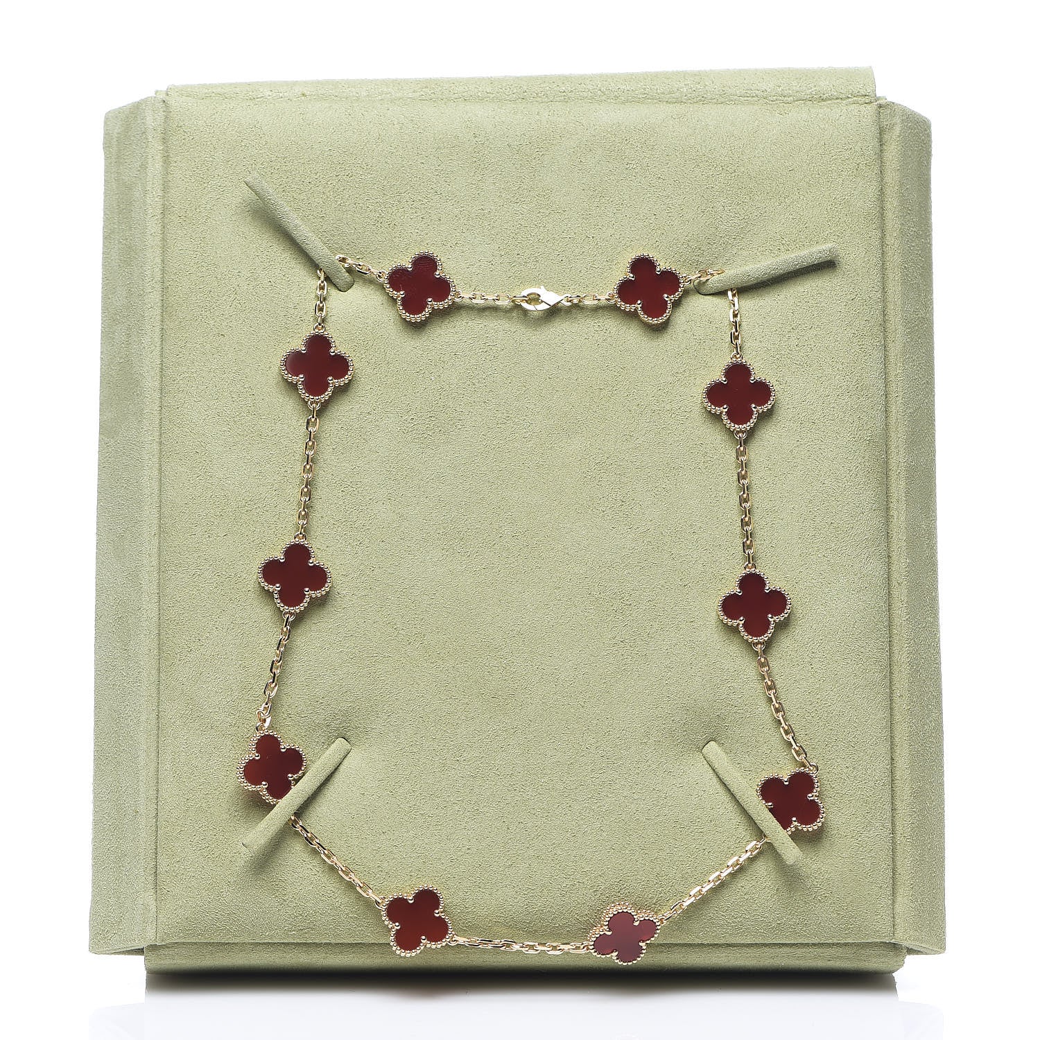 Van Cleef & Arpels 18K Yellow Gold Carnelian 10 Motifs Vintage Alhambra Necklace 6 of 6