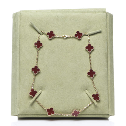 Van Cleef & Arpels 18K Yellow Gold Carnelian 10 Motifs Vintage Alhambra Necklace 6 of 6