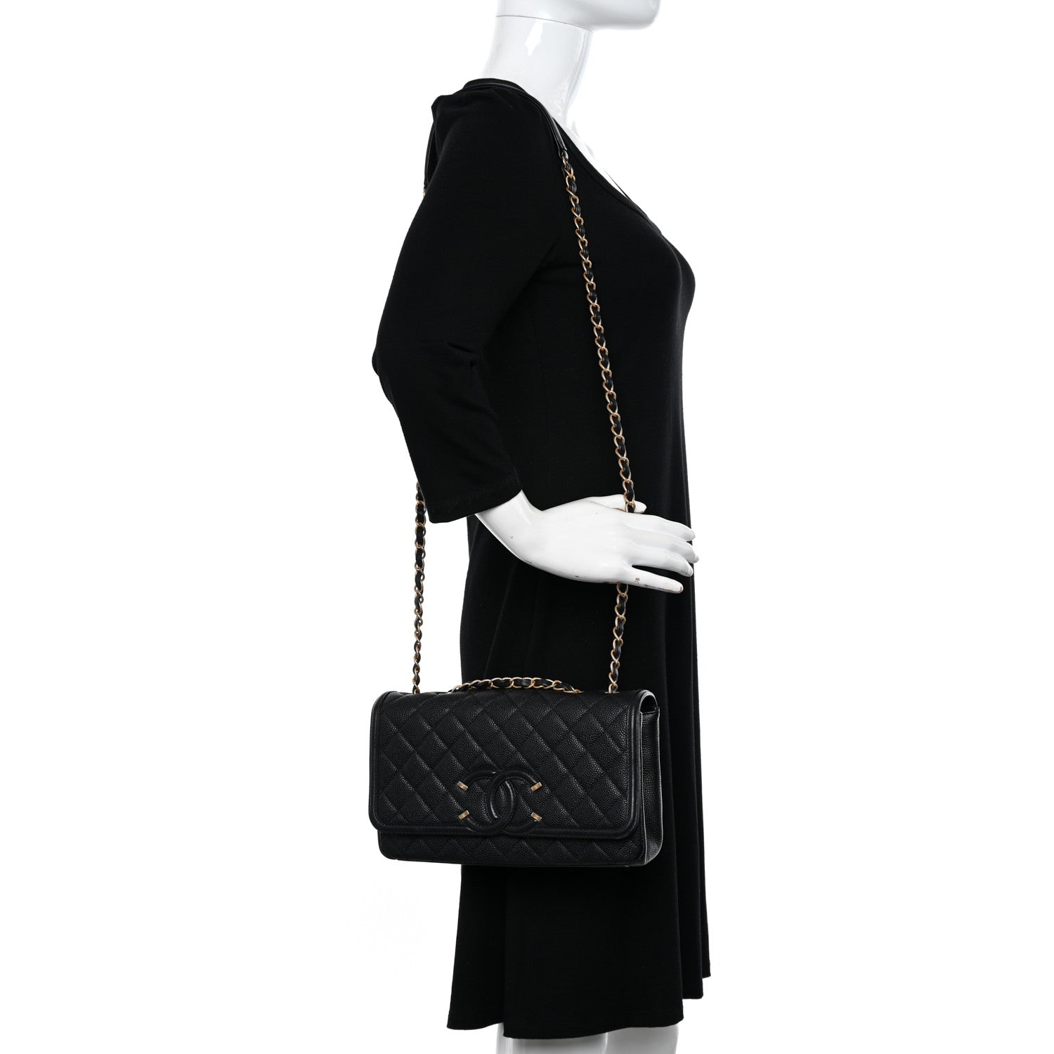 Chanel Caviar Quilted Medium CC Filigree Flap Black 2 of 10