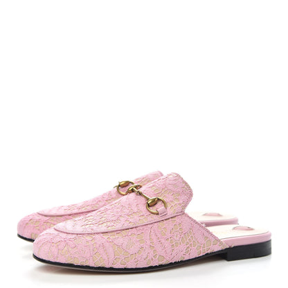 Gucci Lace Malaga Kid Womens Princetown Slippers 36 Sugar Pink Skin Rose 3 of 10