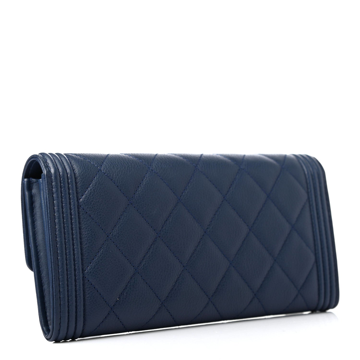 Chanel Calfskin Quilted Large Boy Gusset Flap Wallet Navy Blue 2 of 4