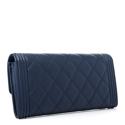 Chanel Calfskin Quilted Large Boy Gusset Flap Wallet Navy Blue 2 of 4