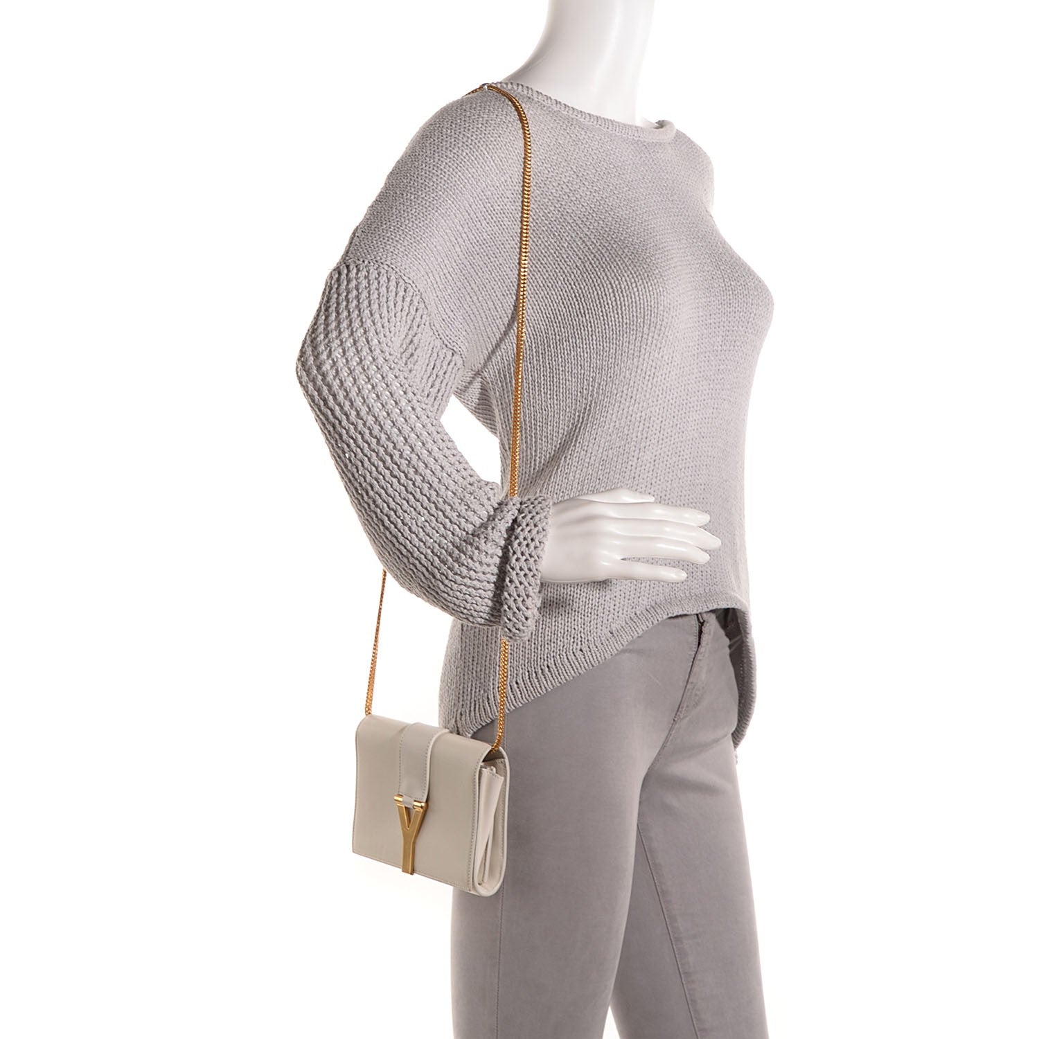Saint Laurent Calfskin Small Classic Y Shoulder Bag Porcellana 2 of 8