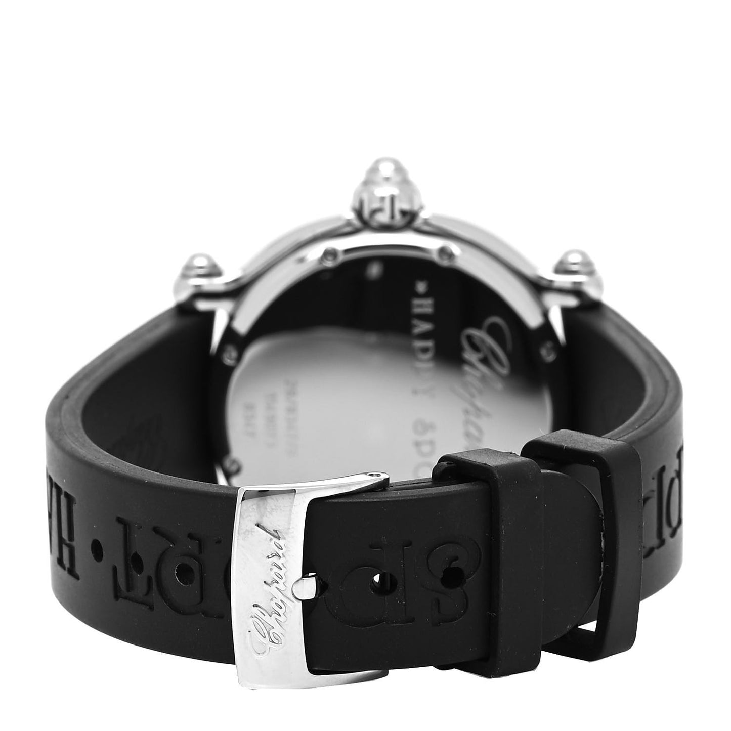 Stainless Steel Rubber Diamond 38mm Happy Sport Fish Quartz Watch Black
