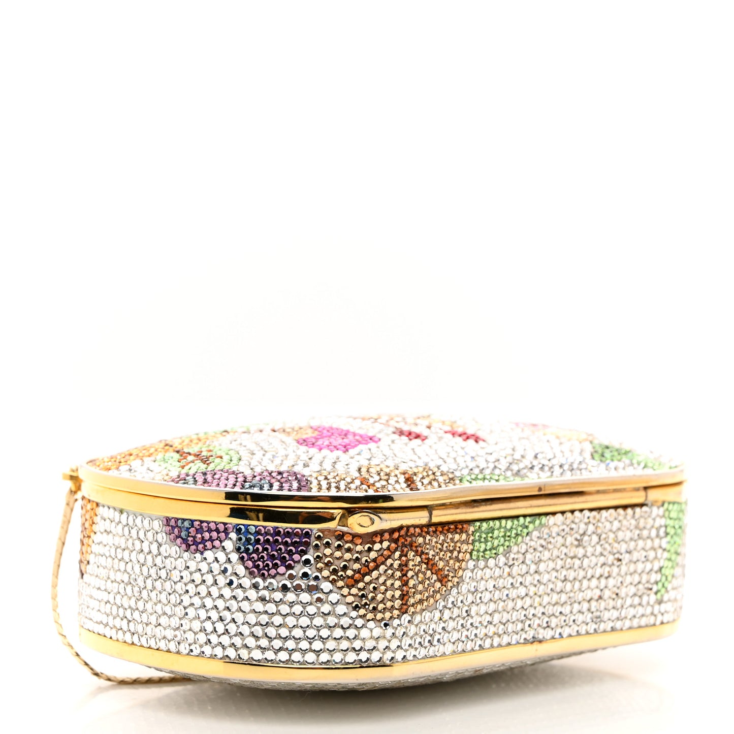 JUDITH LEIBER Crystal Flower Minaudiere Clutch Gold