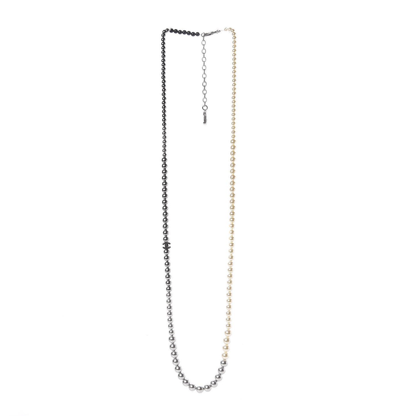 Graduated Pearl CC Long Necklace Ruthenium