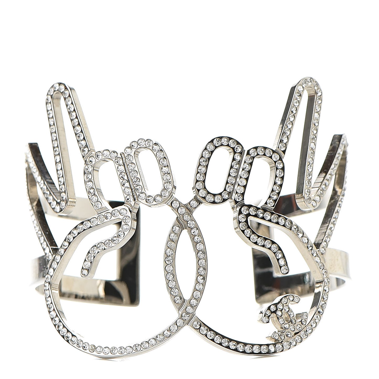 Crystal Peace Sign Emoji Bangle Bracelet Silver