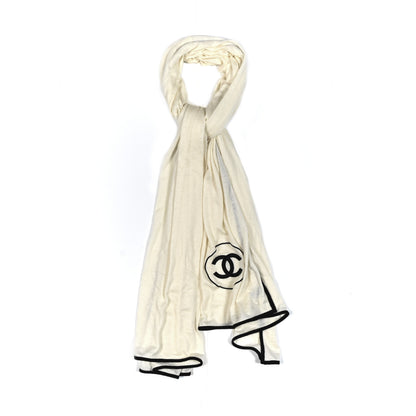 Chanel Cashmere Silk CC Scarf White Black 1 of 5