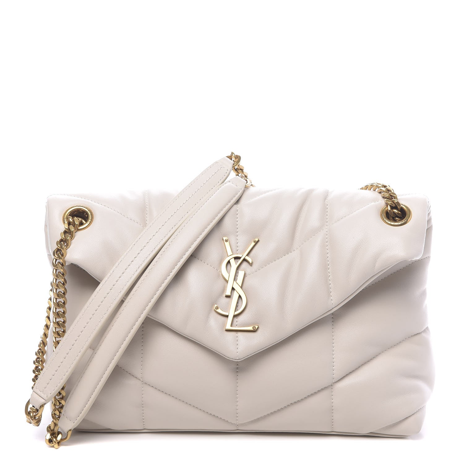 Saint Laurent Lambskin Quilted Small Loulou Puffer Monogram Chain Satchel Blanc Vintage 1 of 9