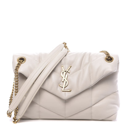 Saint Laurent Lambskin Quilted Small Loulou Puffer Monogram Chain Satchel Blanc Vintage 1 of 9