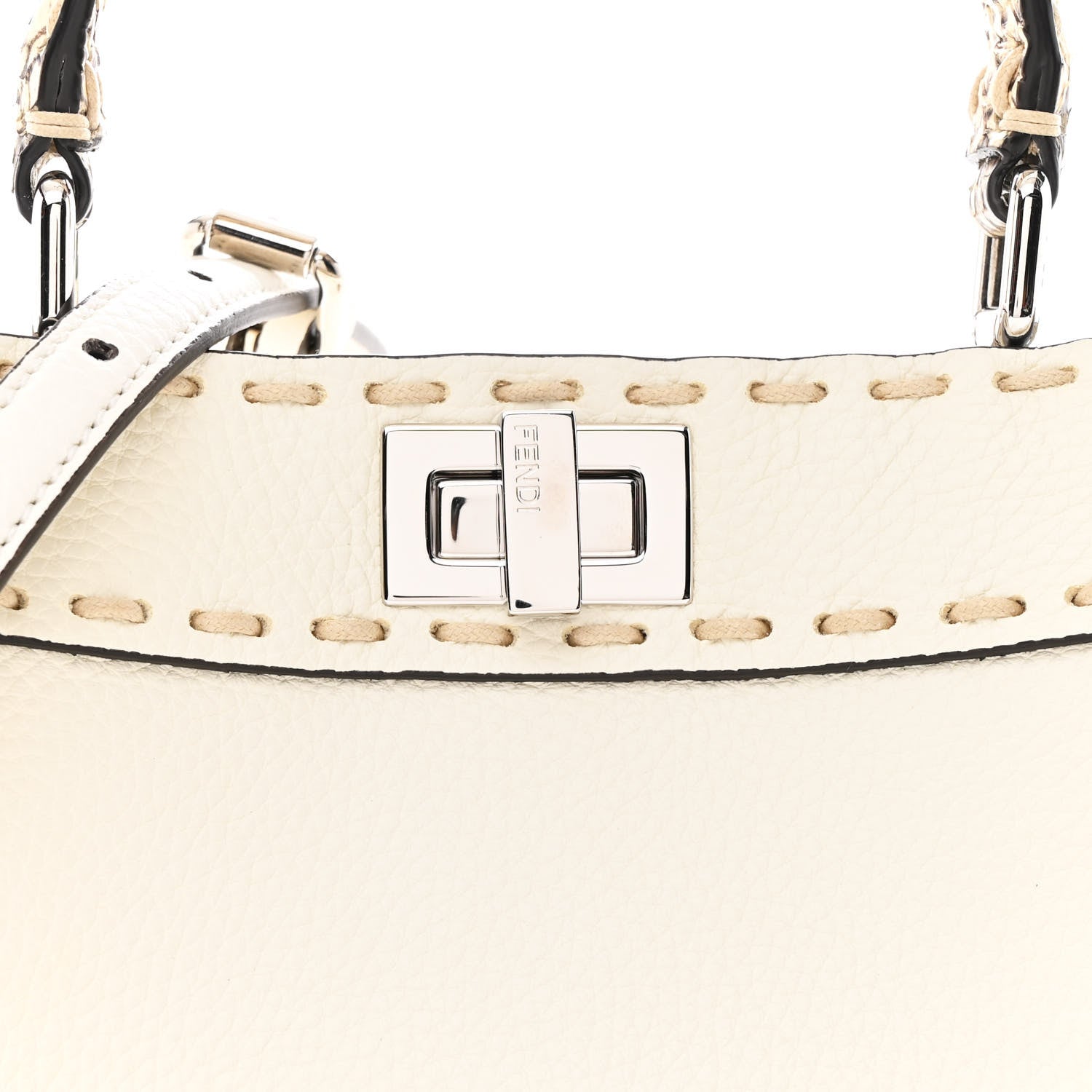 Fendi Cuoio Romano Snakeskin Selleria Mini Peekaboo Iconic Satchel White Stone 9 of 13