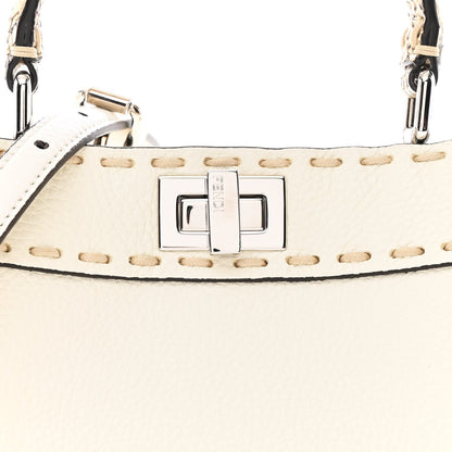 Fendi Cuoio Romano Snakeskin Selleria Mini Peekaboo Iconic Satchel White Stone 9 of 13