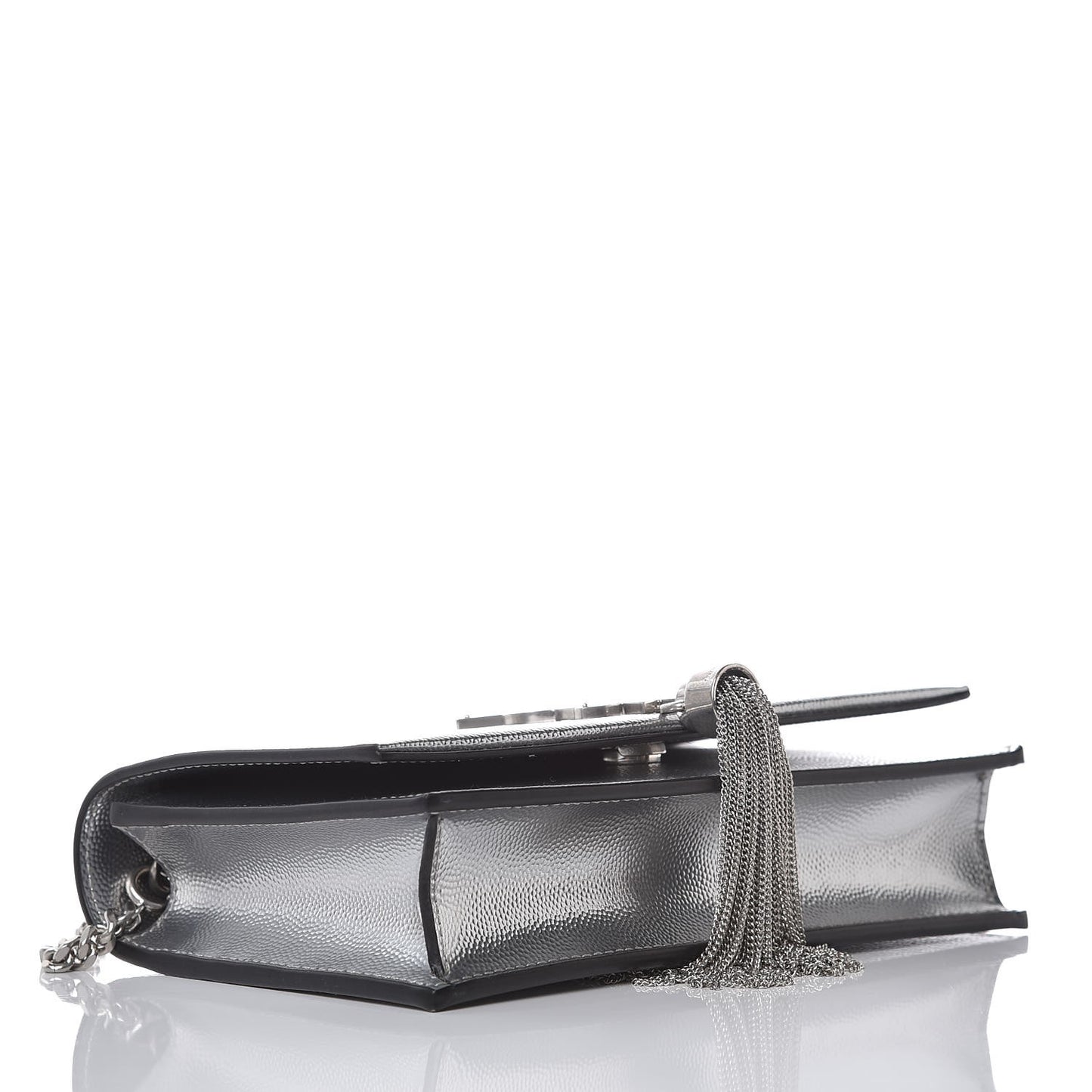 Metallic Grain De Poudre Kate Monogram Tassel Chain Wallet Silver