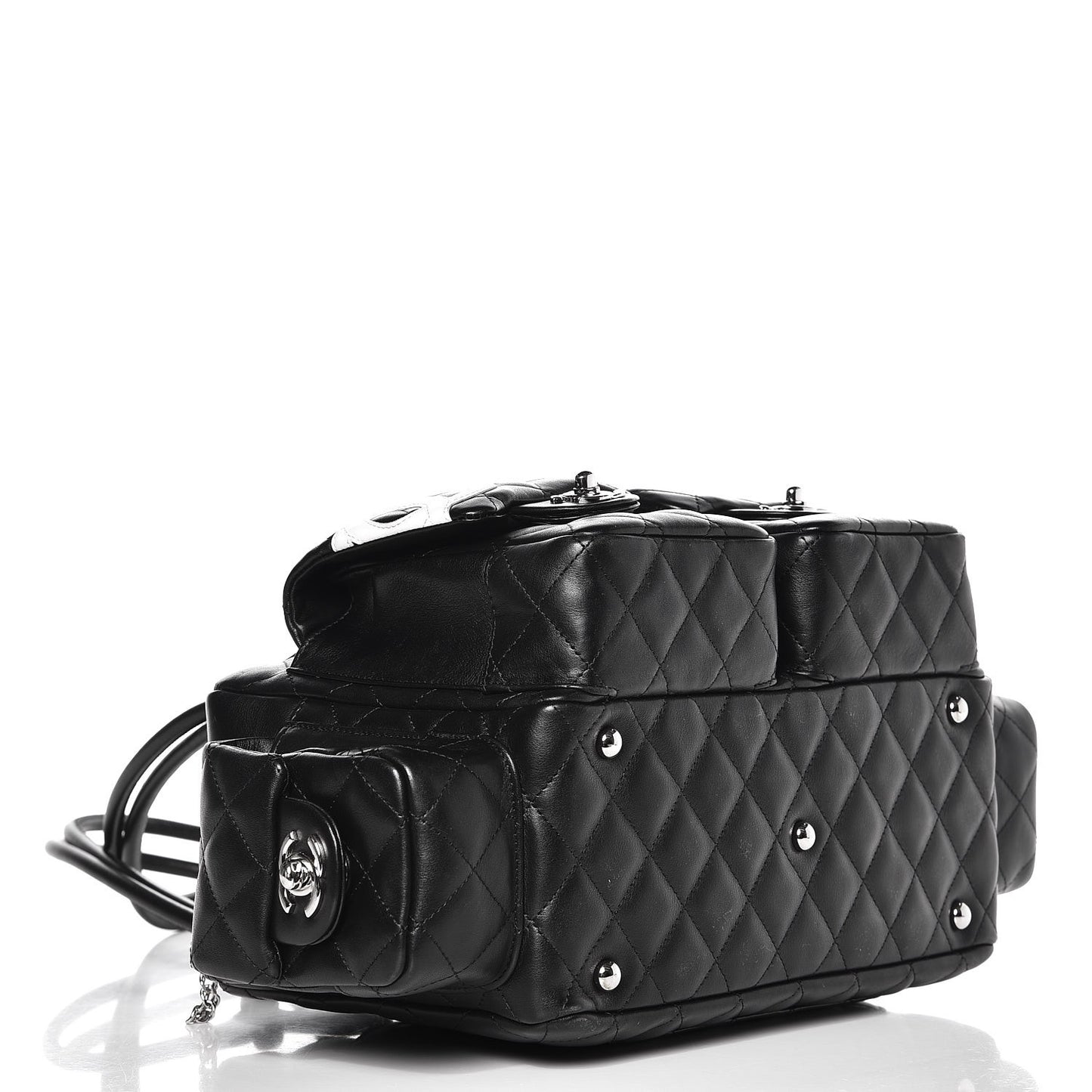 Calfskin Quilted Small Cambon Multipocket Reporter Black White