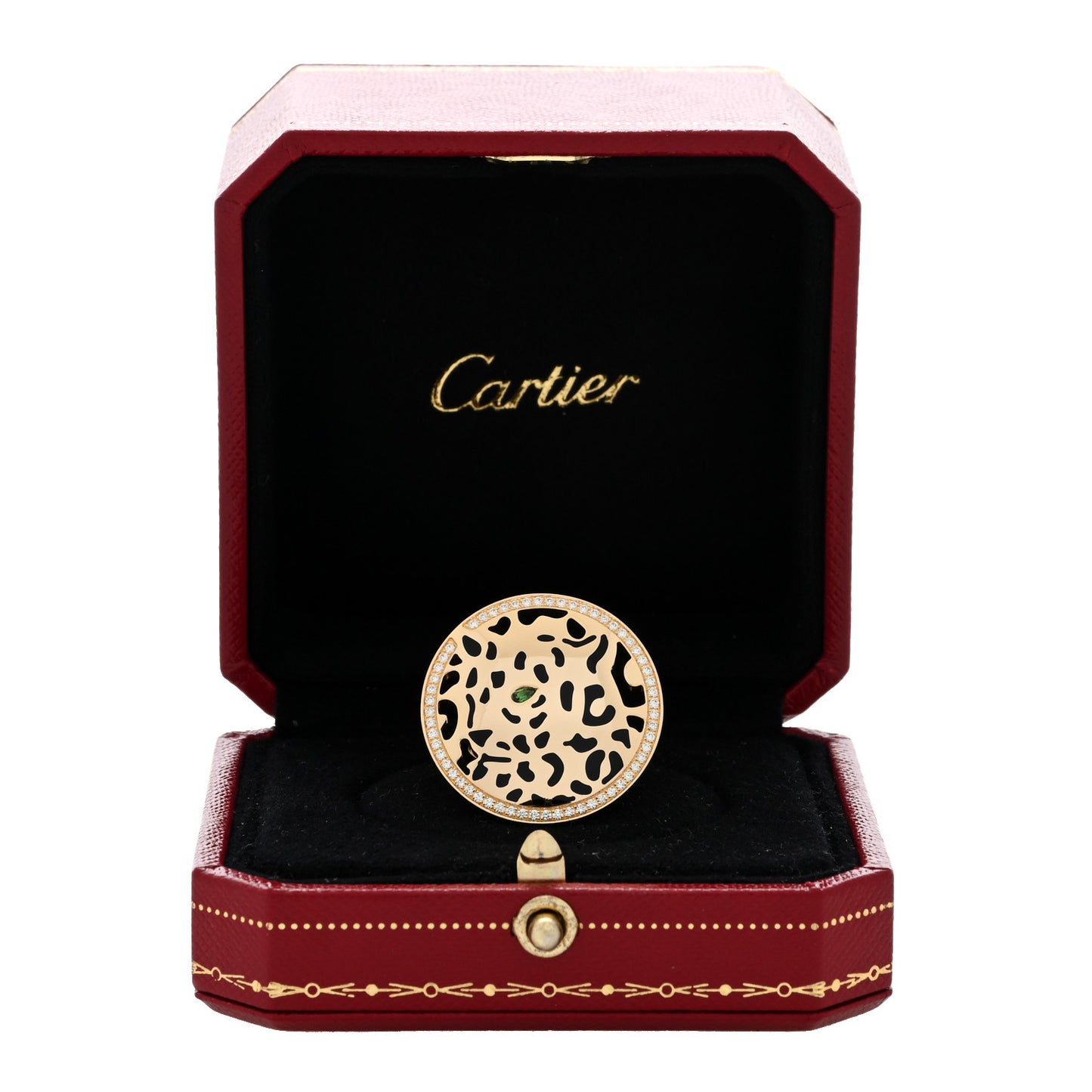 18K Yellow Gold Diamond Tsavorite Black Lacquer Panthere De Cartier Ring 51 5.75