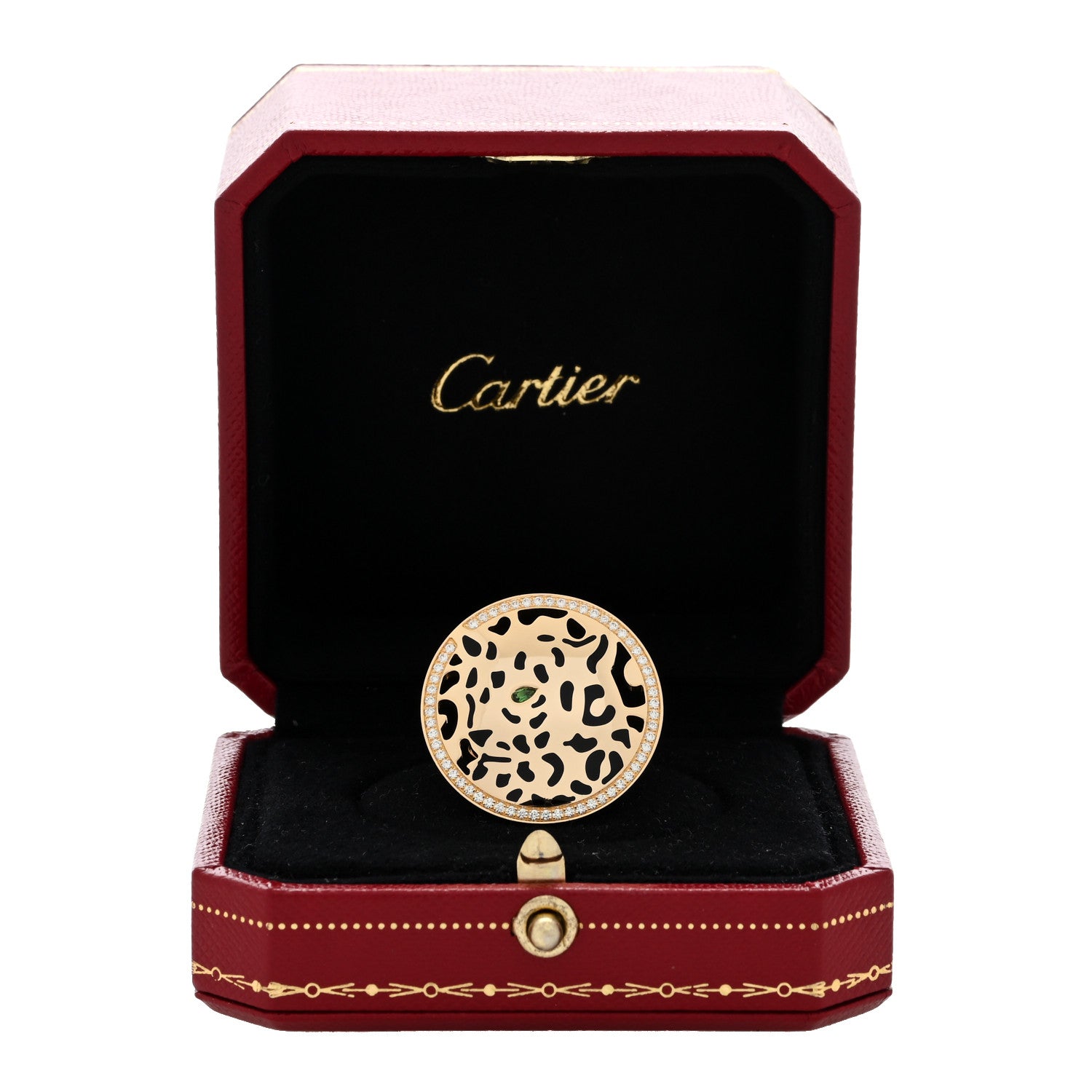 Cartier 18K Yellow Gold Diamond Tsavorite Black Lacquer Panthere De Cartier Ring 51 5.75 5 of 5