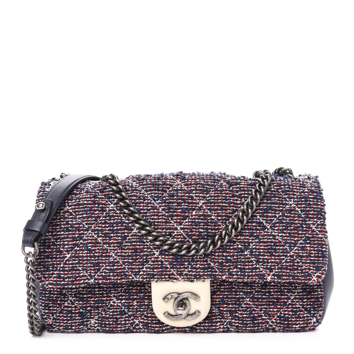 Tweed Quilted Medium Single Flap Blue Multicolor
