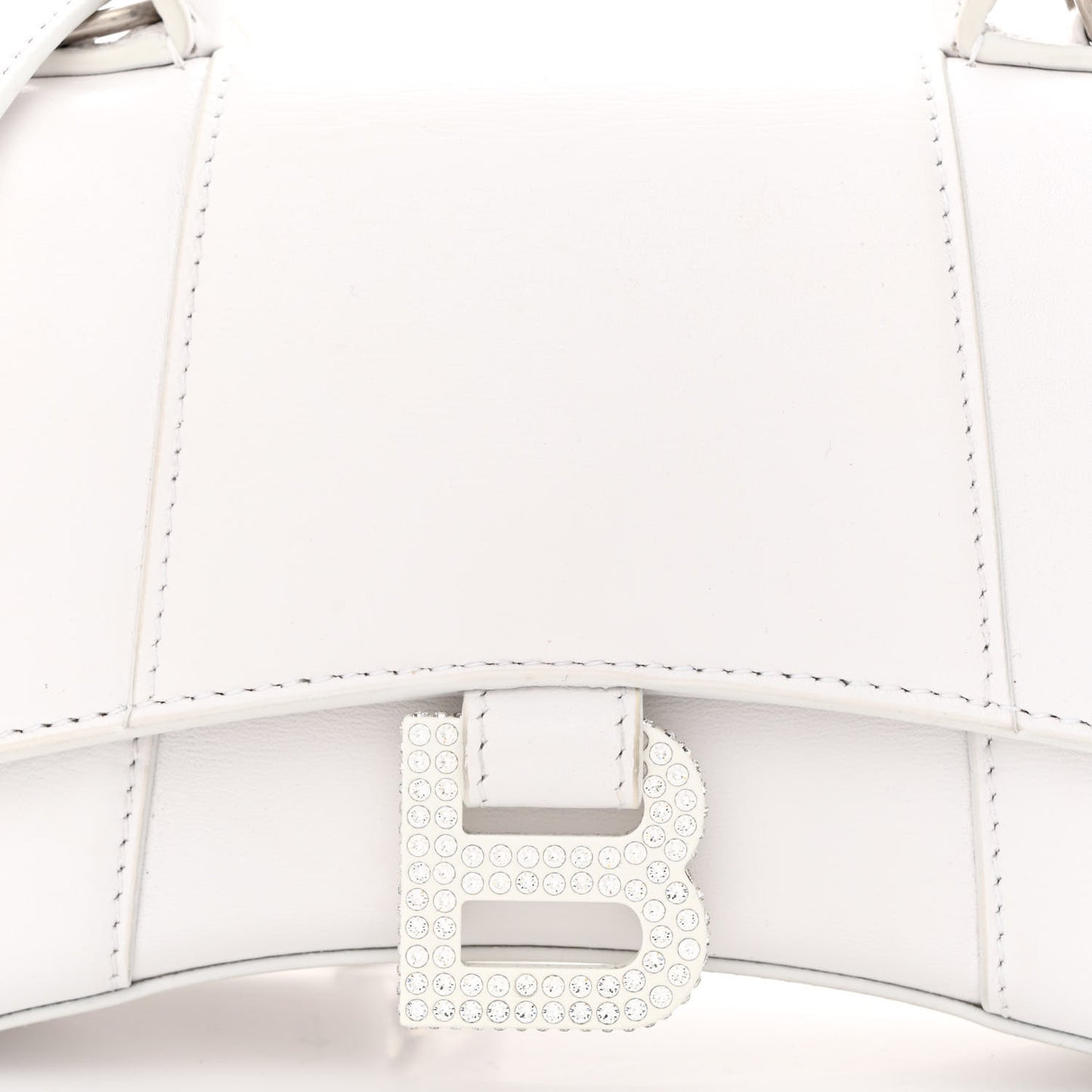 Shiny Box Calfskin Strass Hourglass Top Handle Bag XS White