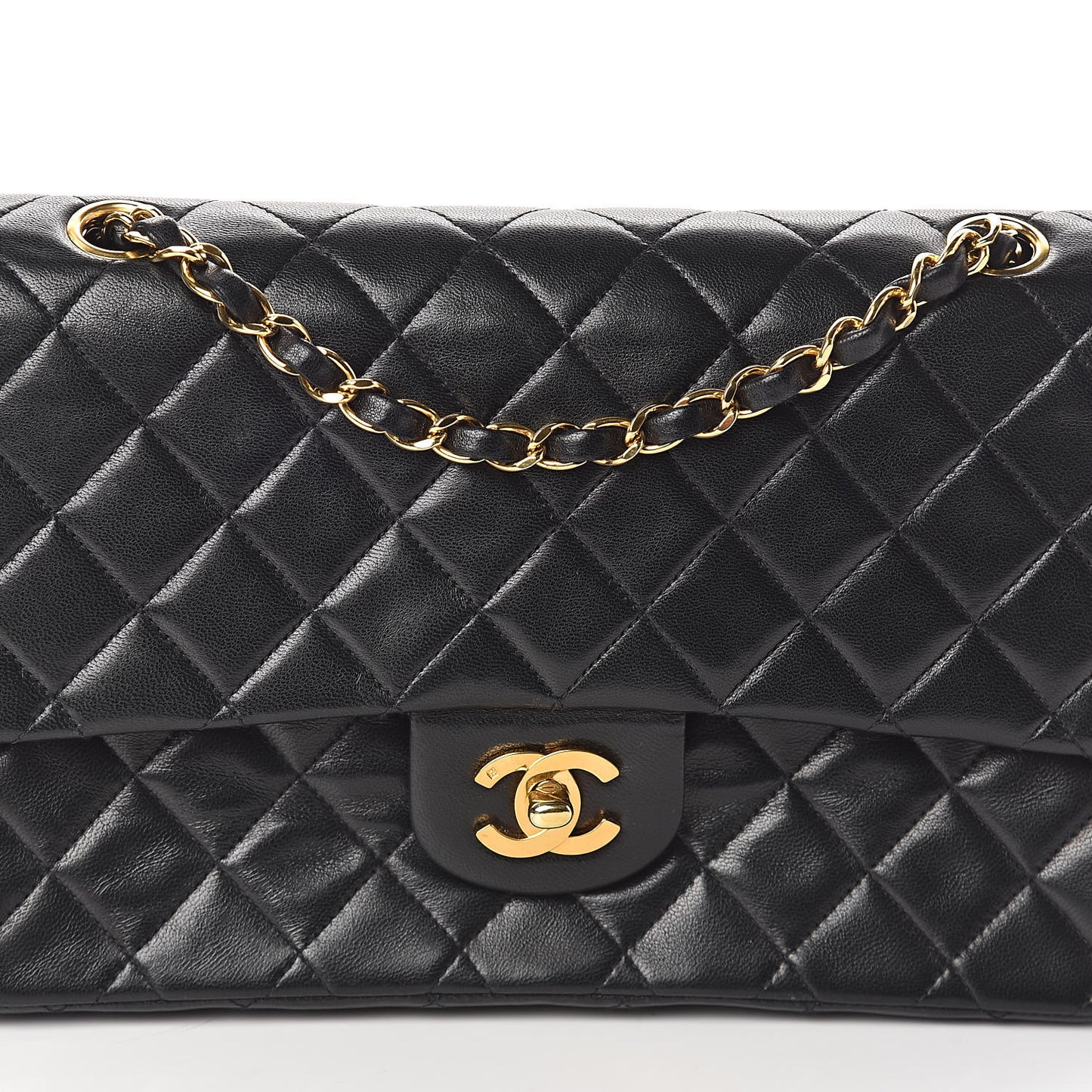 Lambskin Quilted Medium Double Flap Black
