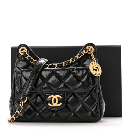 Chanel Shiny Crumpled Calfskin Quilted Small Wavy CC Hobo Black 11 of 11