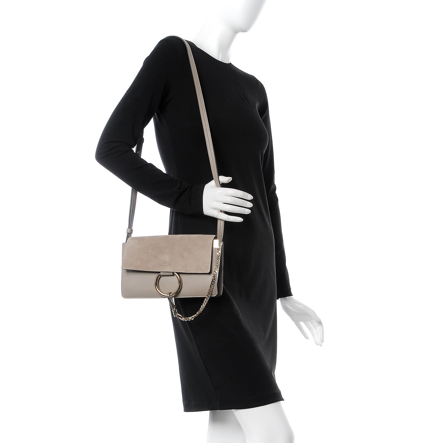 Chloe Suede Calfskin Small Faye Shoulder Bag Motty Grey 3 of 9
