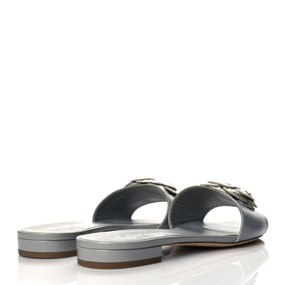Chanel Metallic Lambskin Camellia Pearl Slides 37 Grey Silver 4 of 10