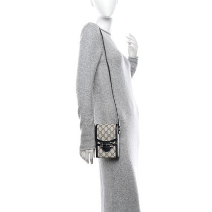 Gucci GG Supreme Monogram Textured Dollar Calfskin Mini Horsebit 1955 Crossbody Bag Beige Blue 2 of 13