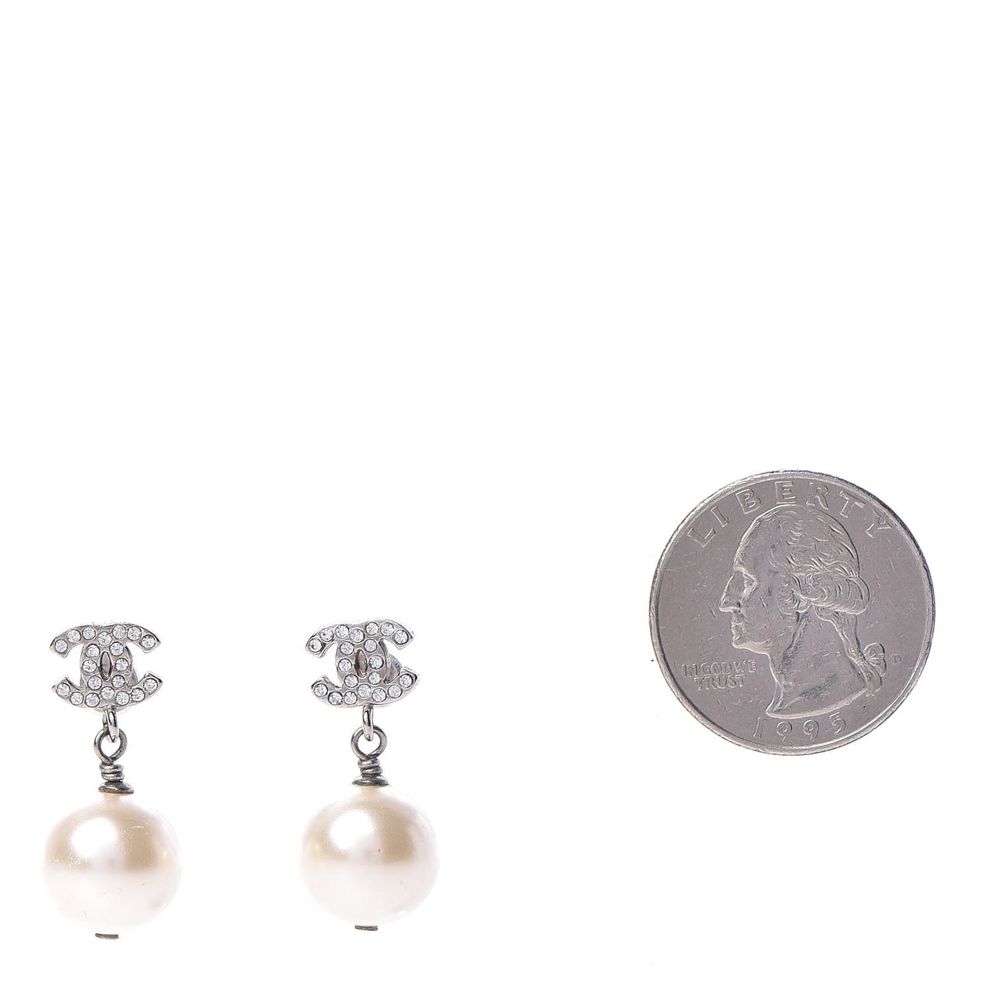 Crystal Pearl CC Drop Earrings Silver Pearly White