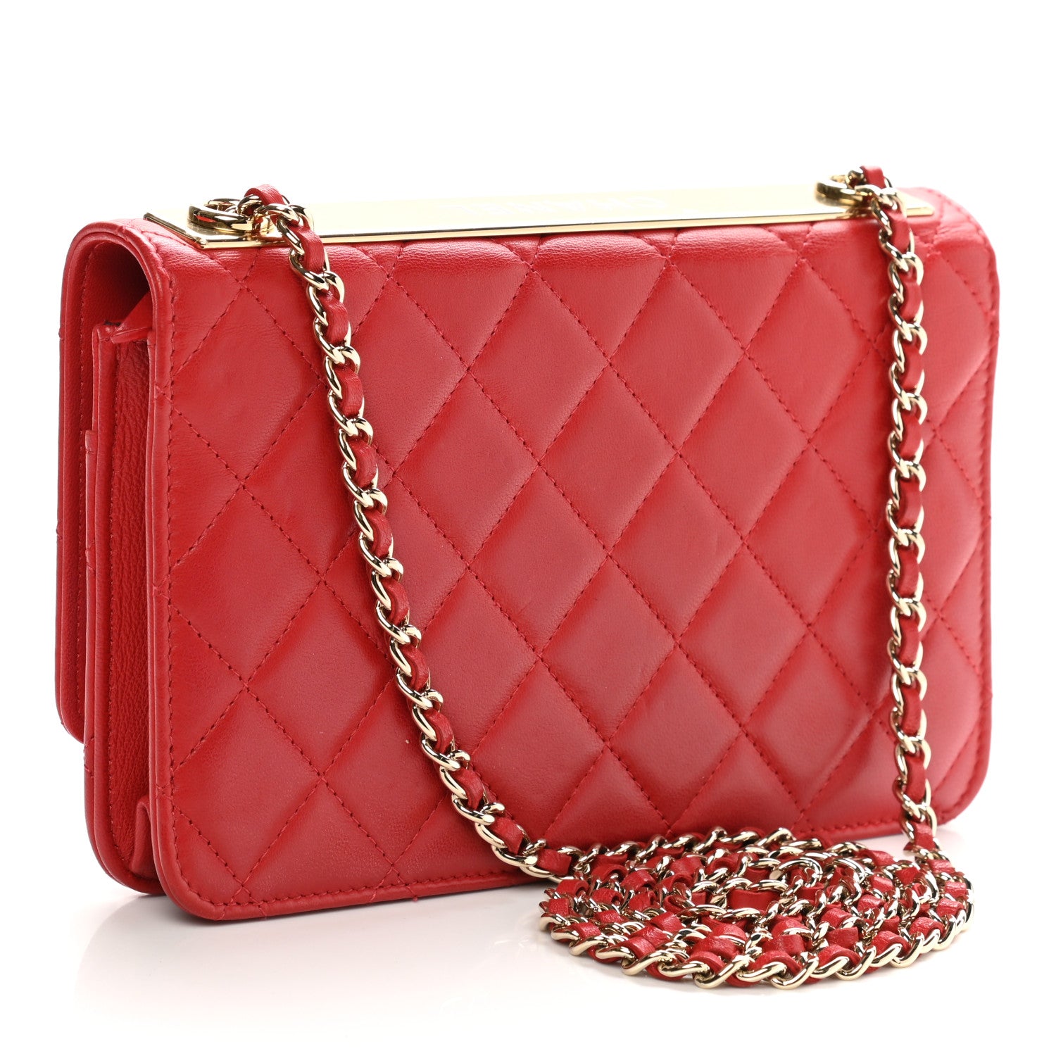 Chanel Lambskin Quilted Trendy CC Wallet On Chain WOC Red 6 of 23