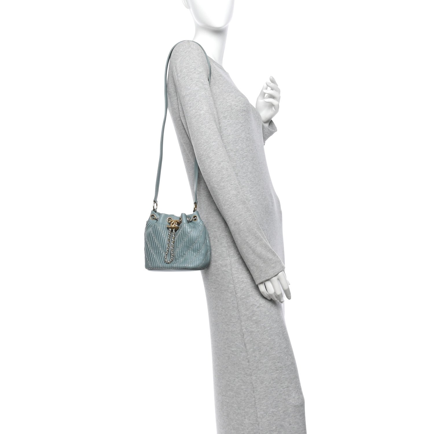 Chanel Crumpled Calfskin Coco Pleats Drawstring Bag Blue 2 of 10