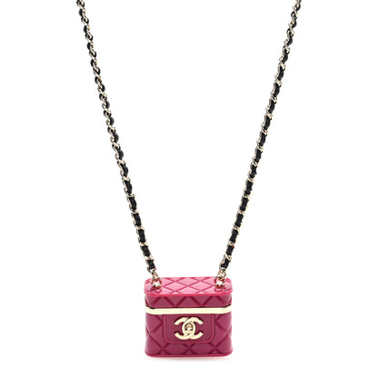 Chanel Metal Lambskin Resin Quilted CC Mini Vanity Necklace Gold Black Fuchsia 1 of 6