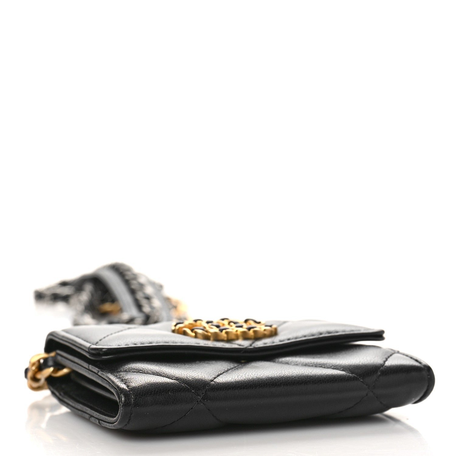 Chanel Lambskin Quilted Chanel 19 Flap Coin Purse With Chain Black 4 of 10
