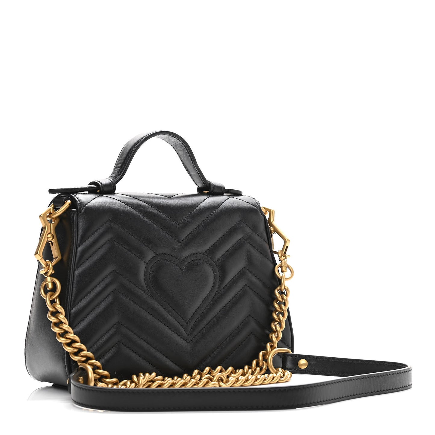 Calfskin Matelasse Mini GG Marmont Top Handle Shoulder Bag Black
