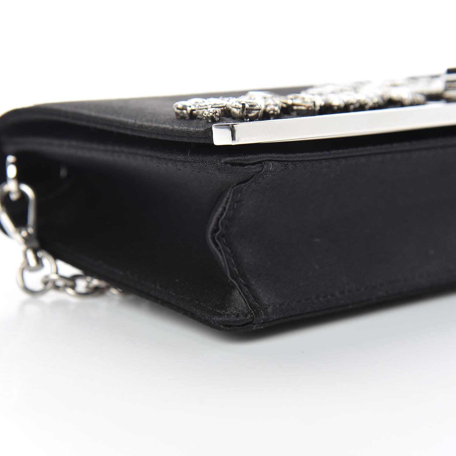 Prada Satin Crystal Chain Wallet Black 8 of 10