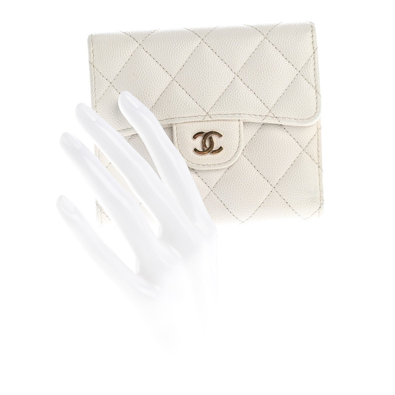 Chanel Caviar Quilted Compact Flap Wallet White 2 of 9