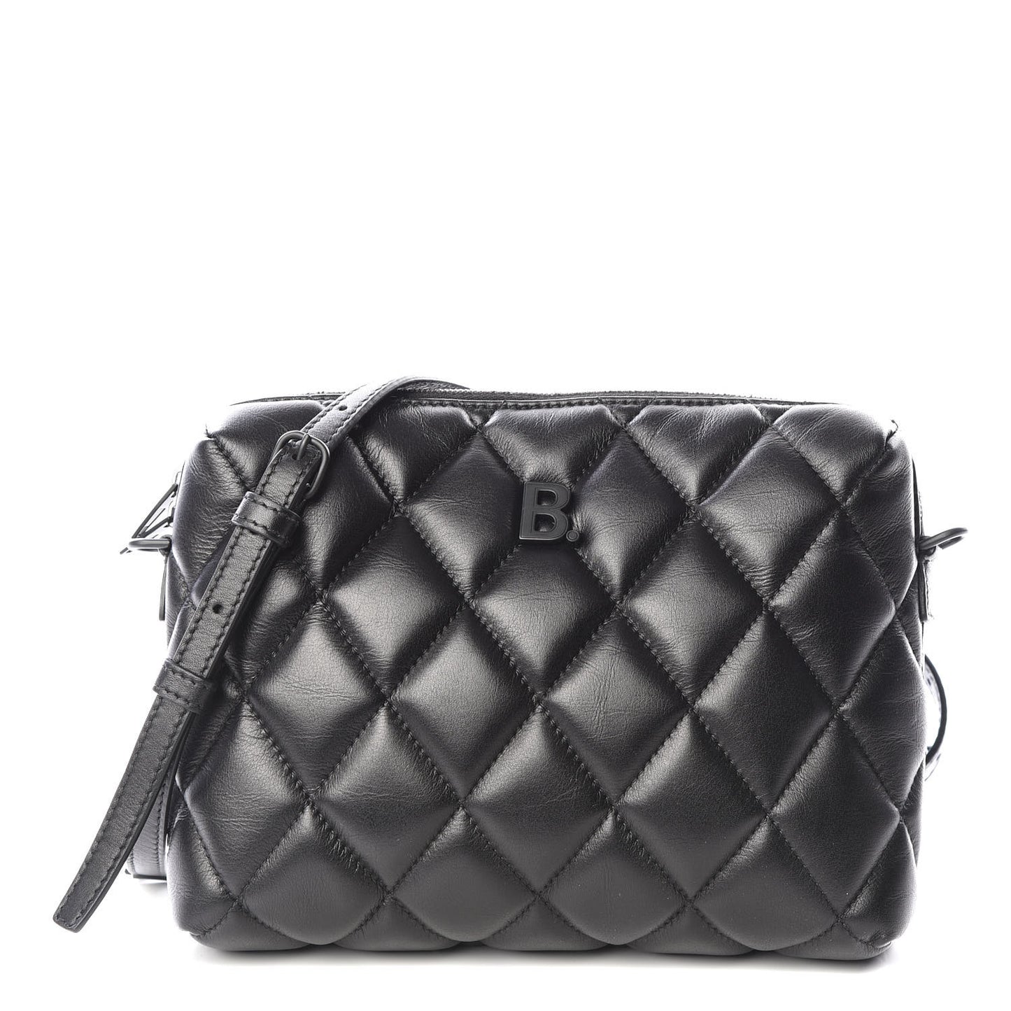 Nappa Calfskin Quilted Touch B Camera Shoulder Bag Black