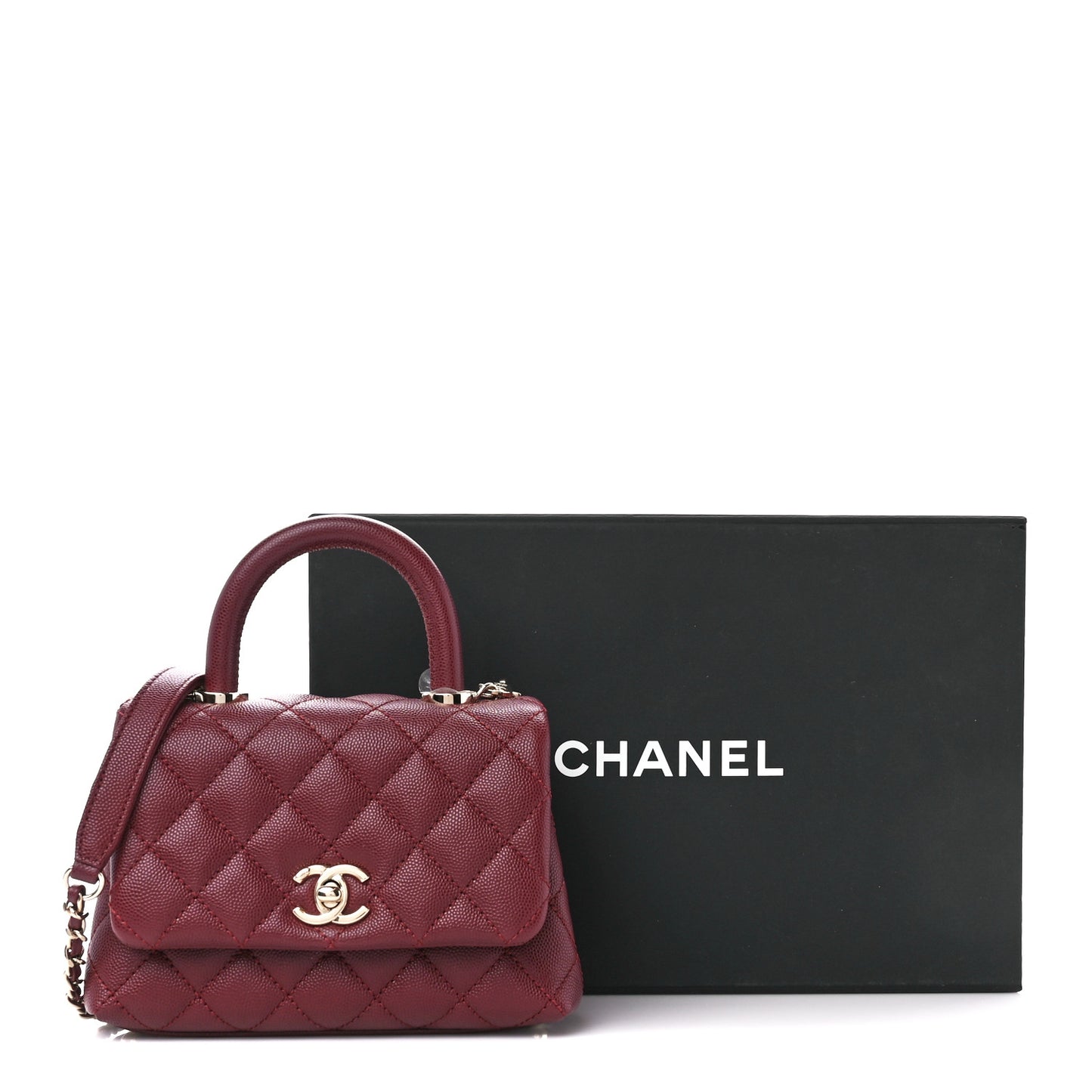 Caviar Quilted Extra Mini Coco Handle Flap Burgundy