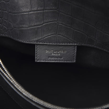 Saint Laurent Crocodile Embossed Suede Small Supple Sac de Jour Black 6 of 8