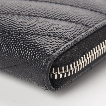 Saint Laurent Grain De Poudre Matelasse Chevron Monogram Zip Around Wallet Black 9 of 12